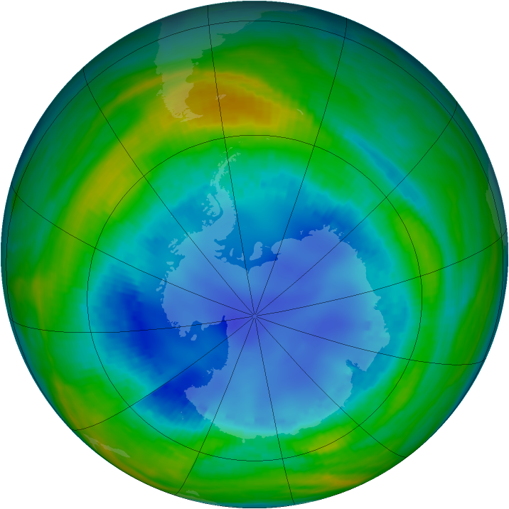 Antarctic ozone map for 17 August 1990